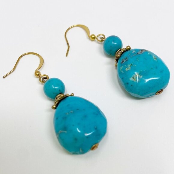 Southwestern Boho Faux Turquoise Stone Drop Earrings - Picture 1 of 3